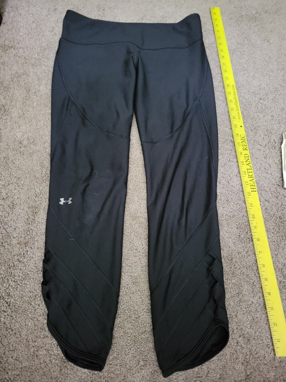 Women's Under Armour Leggings Pants Black Compression Heatgear Diamond Cut Large